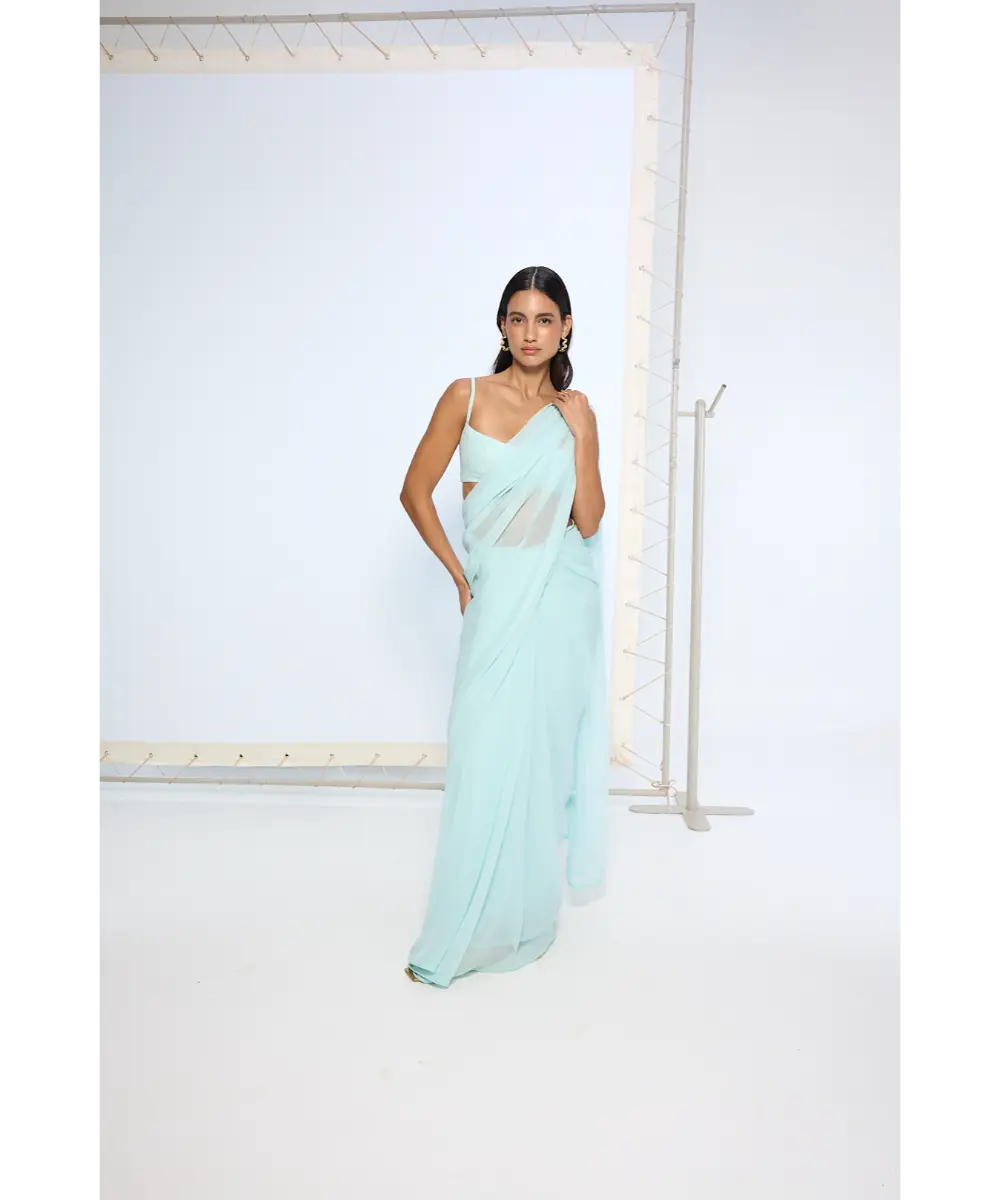 EKAYA BANARAS - Ice Blue Movable Brooch Saree